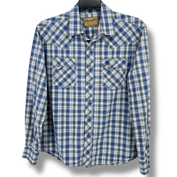 Wrangler Retro Plaid Sawtooth Snap Pocket Western Shirt Mens Size L - Picture 1 of 6